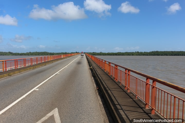 Crossing the 1200 meter bridge across the Cayenne River (Riviere du Cayenne) in French Guiana. (720x480px). The 3 Guianas, South America.