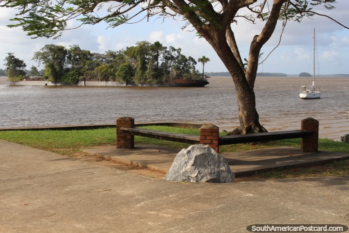 View of the river from the park in Saint Laurent du Maroni in French Guiana. (720x480px). The 3 Guianas, South America.