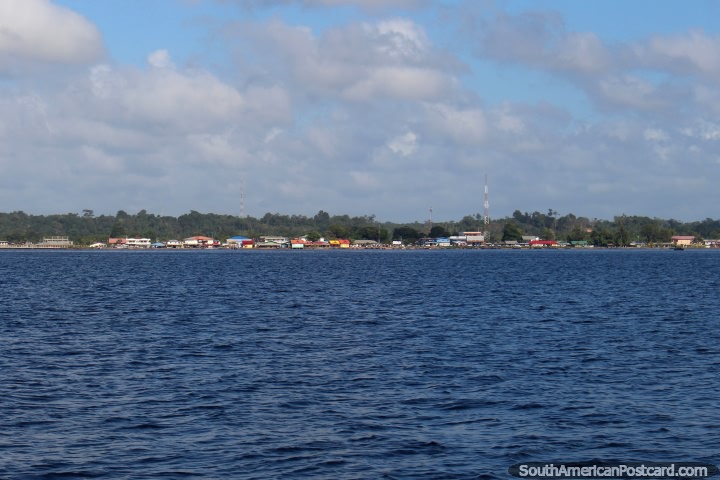 The Maroni River with Albina in Suriname in the distance. (720x480px). The 3 Guianas, South America.