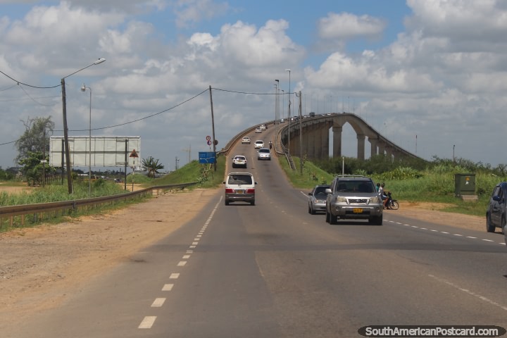 The Suriname River Bridge across to Paramaribo, the capital of Suriname. (720x480px). The 3 Guianas, South America.