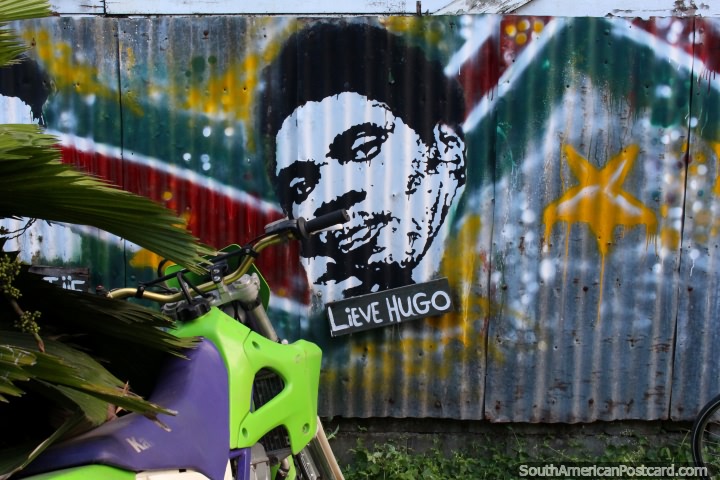 Mural of Lieve Hugo (1934-1975), a singer and the King of Kaseko, Paramaribo, Suriname. (720x480px). The 3 Guianas, South America.