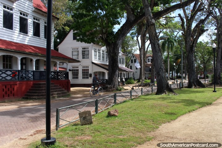 A street of flash wooden houses near Fort Zeelandia in Paramaribo, Suriname. (720x480px). The 3 Guianas, South America.