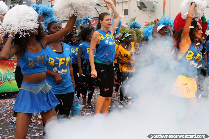 A Dutch girl among the B-Fit group performing at the Avondvierdaagse parade in Paramaribo, Suriname. (720x480px). The 3 Guianas, South America.