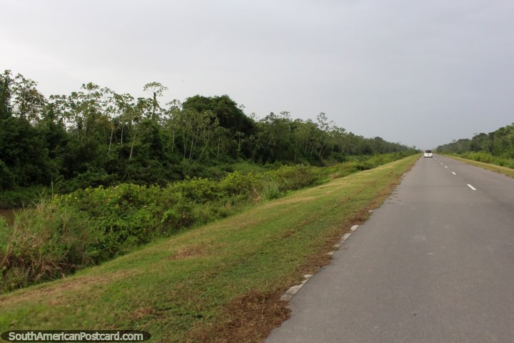 El largo camino directamente de Nickerie a South Drain toma 40 minutos, Suriname. (720x480px). Las 3 Guayanas, Sudamerica.