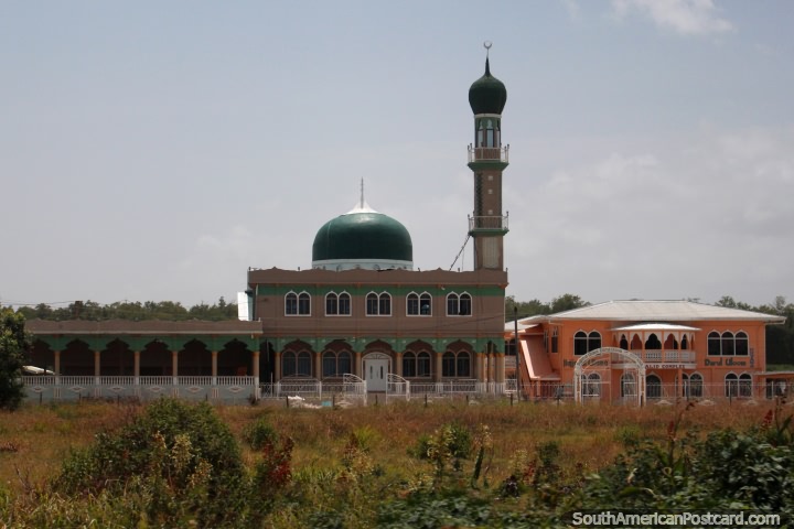 A temple or mosque with a big green dome around Moleson Creek in Guyana. (720x480px). The 3 Guianas, South America.