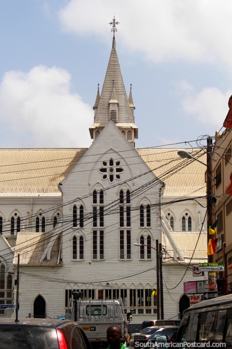 View of St. Georges Cathedral from a nearby street in Georgetown in Guyana. (480x720px). The 3 Guianas, South America.