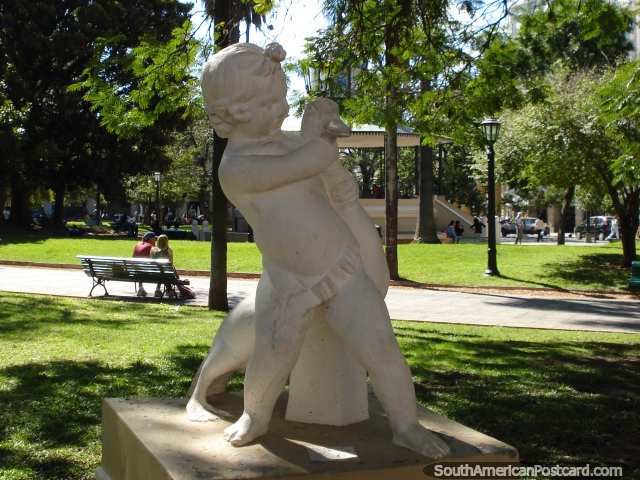 Angel and a goose art piece at the main plaza in Salta. (640x480px). Argentina, South America.
