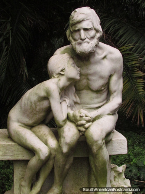 Old man and girl artwork at Botanical Gardens Carlos Thays in Buenos Aires. (480x640px). Argentina, South America.