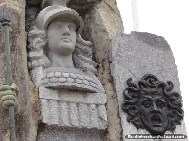 Faces of the monument in Plaza 25 de Mayo in Santa Fe. (640x480px). Argentina, South America.