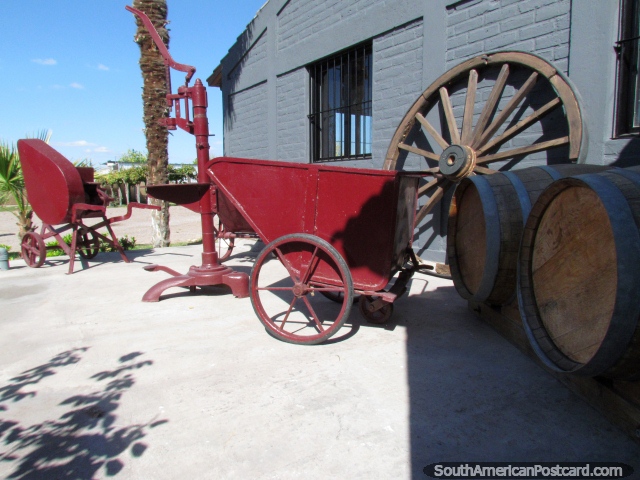 Antique wine making equipment at Bodega Domiciano in Mendoza. (640x480px). Argentina, South America.