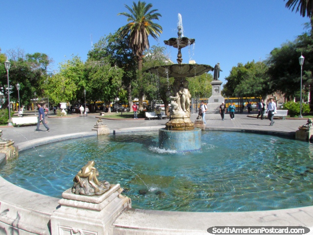 The large fountain in the center of the nice main plaza in San Juan. (640x480px). Argentina, South America.