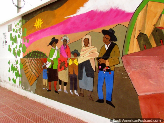 Indigenous people, beautiful wall mural in Cafayate. (640x480px). Argentina, South America.