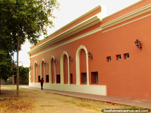 The pink Cafayate hospital built in 1875, one of the first buildings in town. (640x480px). Argentina, South America.