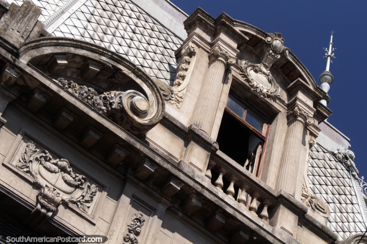 A facade with a swirl and looks like fish scales in Salta. (720x480px). Argentina, South America.