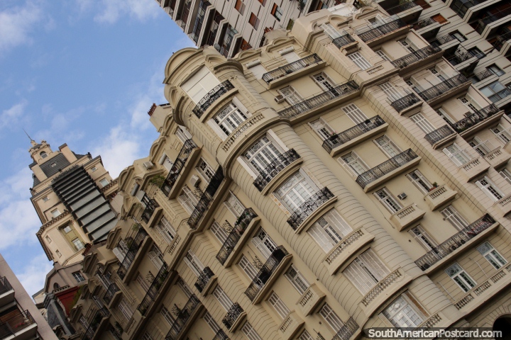 An amazing apartment building with many windows and balconies in Buenos Aires. (720x480px). Argentina, South America.