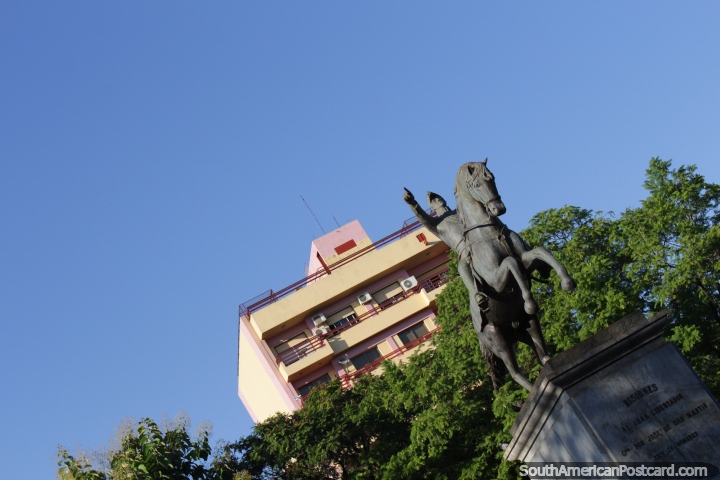 Monument of San Martin on his horse at his plaza in Posadas. (720x480px). Argentina, South America.