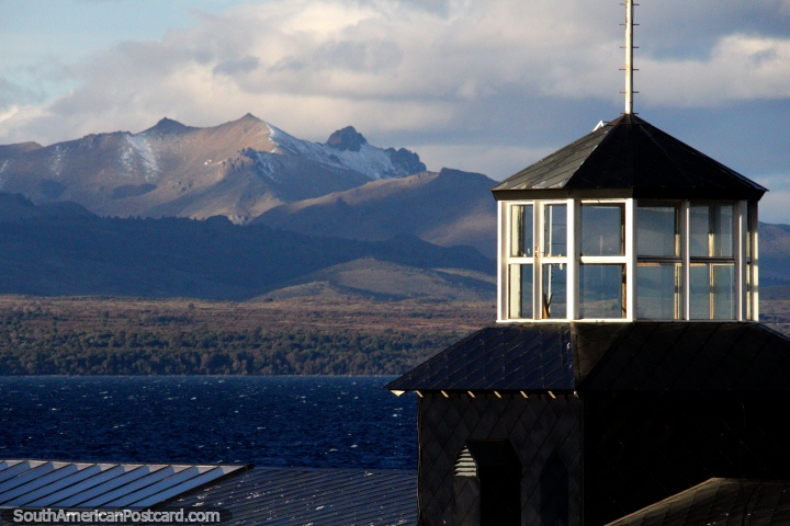Glass windows of the lookout at the top of the Puerto Rock building in Bariloche. (720x480px). Argentina, South America.