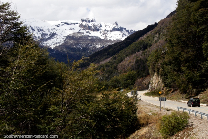 The road and mountains near Villarino Lake between Villa La Angostura and San Martin de los Andes. (720x480px). Argentina, South America.