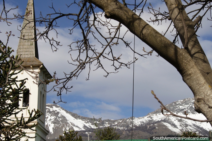 Picturesque views and the church in El Bolson, south of Bariloche. (720x480px). Argentina, South America.