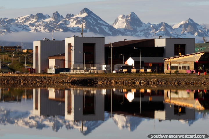 Even standard looking buildings look great when reflecting in the waters in Ushuaia. (720x480px). Argentina, South America.