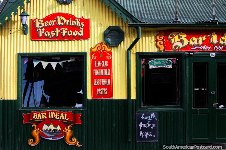 Bar Ideal (1951), beer, drinks and fast food in Ushuaia, corrugated iron facade. (720x480px). Argentina, South America.