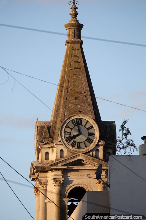 Church with clock tower in the distance in Santa Fe, an historic city. (480x720px). Argentina, South America.