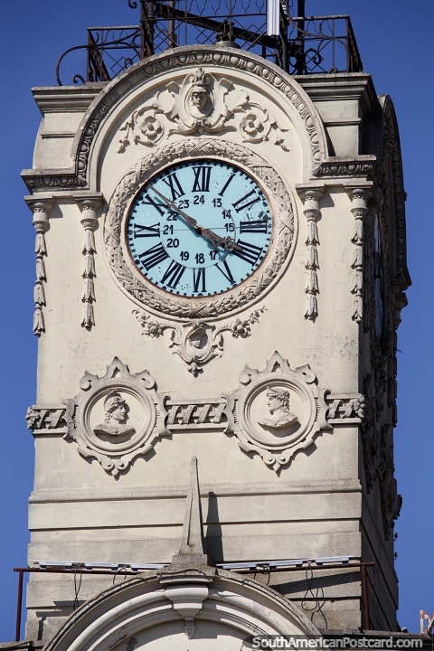 Detailed view of the clock tower of the Municipal Palace in Parana. (480x720px). Argentina, South America.
