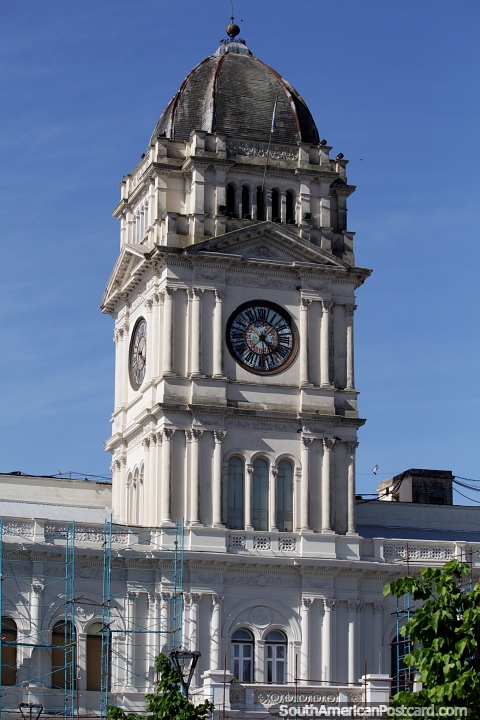 Government Palace clock tower at Plaza Mansilla in Parana. (480x720px). Argentina, South America.