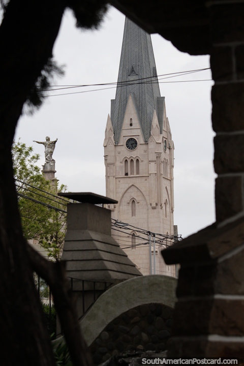 Stella Maris Church tower near Tanque Tower in Mar del Plata. (480x720px). Argentina, South America.