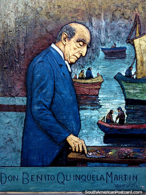 Don Benito Quinquela Martin (1890-1977), a painter of port scenes, a ceramic tribute to him in La Boca, Buenos Aires. (480x640px). Argentina, South America.