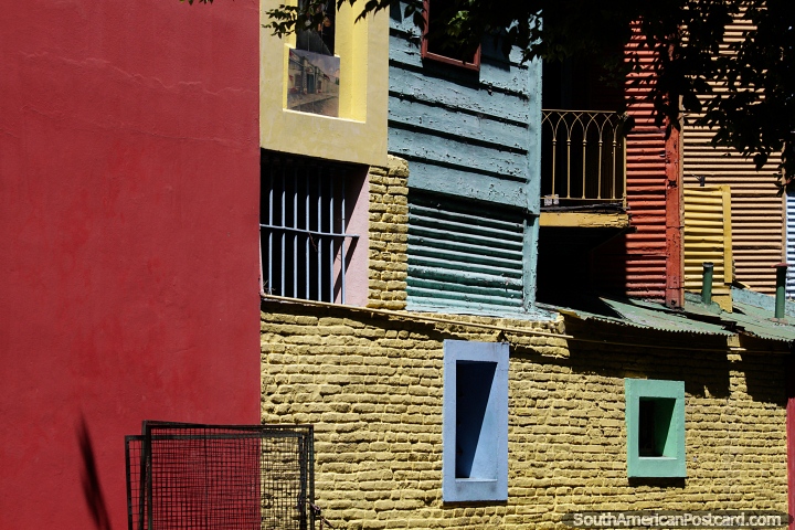 Colors, shapes and textures, the classic street of colorful buildings in La Boca, Buenos Aires. (720x480px). Argentina, South America.
