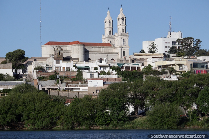 Our Lady Carmen Church in Patagones, view across the river from Viedma. (720x480px). Argentina, South America.