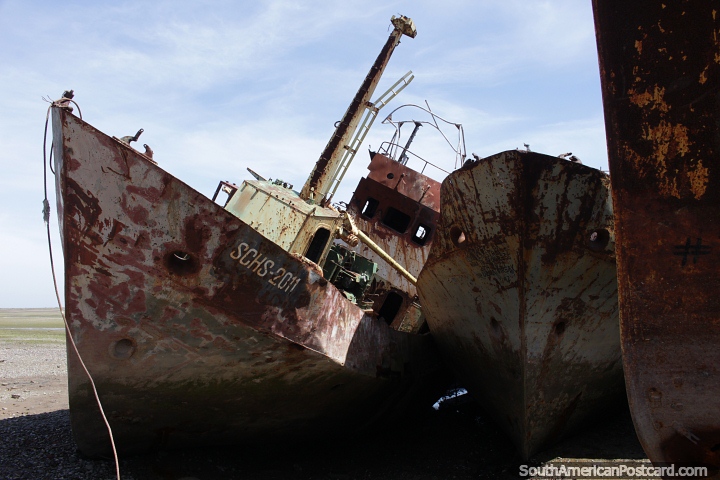 Rusty old ships in the ship graveyard in San Antonio Oeste. (720x480px). Argentina, South America.