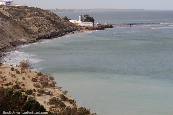 Cliffs on the coast and a point with a wharf in Comodoro Rivadavia. (720x480px). Argentina, South America.