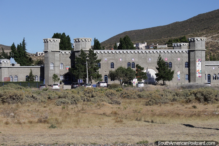 Building shaped like a castle at the back of the beach in Rada Tilly. (720x480px). Argentina, South America.