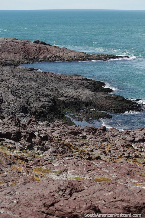 Fantastic landscape and views of the ocean from Penguin Island, Puerto Deseado. (480x720px). Argentina, South America.