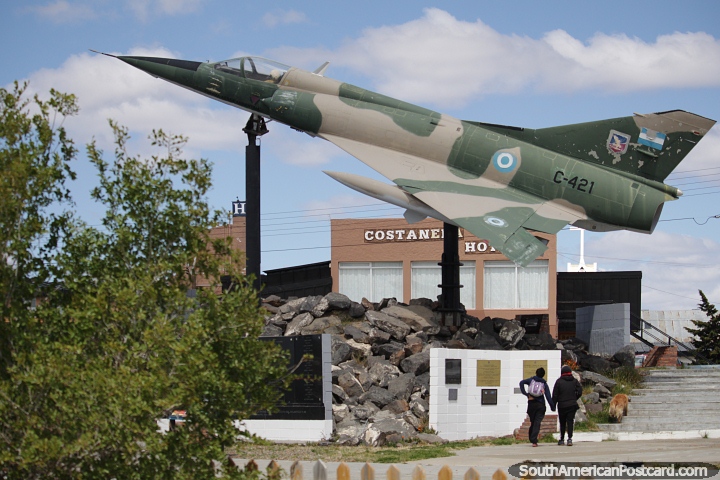 Military airplane monument for the heroes of the Falklands War, Puerto San Julian. (720x480px). Argentina, South America.