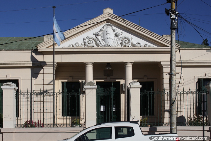 The courthouse in Rio Gallegos with a historic facade and columns. (720x480px). Argentina, South America.