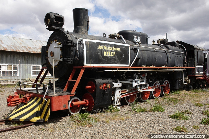 Big black train in good condition at the train graveyard in Rio Gallegos. (720x480px). Argentina, South America.