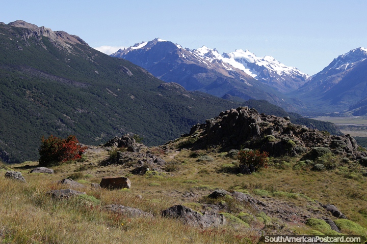 Rocky mountainous terrain, view from the Fitz Roy trail in El Chalten. (720x480px). Argentina, South America.