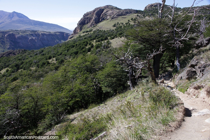 A trilha Fitz Roy que leva s colinas e montanhas ao redor de El Chalten. (720x480px). Argentina, Amrica do Sul.