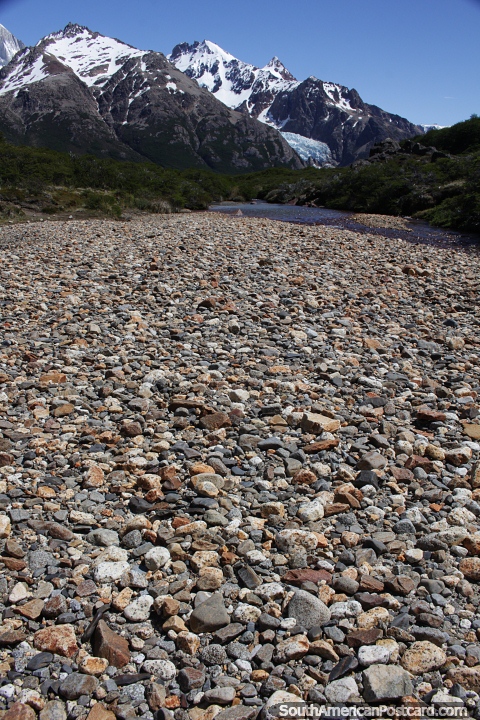 Stony river in Los Glaciares National Park in El Chalten. (480x720px). Argentina, South America.