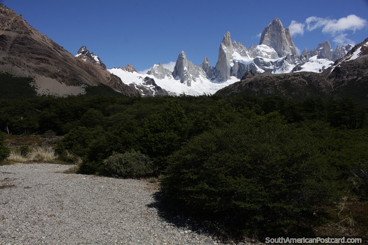 Poincenot peak to the left of Fitz Roy in El Chalten. (720x480px). Argentina, South America.