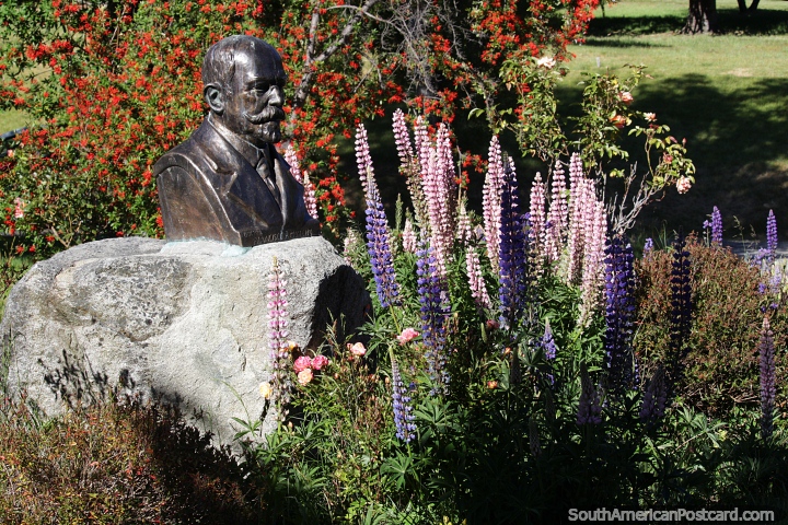 Doctor Francisco P. Moreno (1852-1919), explorer of the Patagonia, bust at Alerces National Park, Esquel. (720x480px). Argentina, South America.
