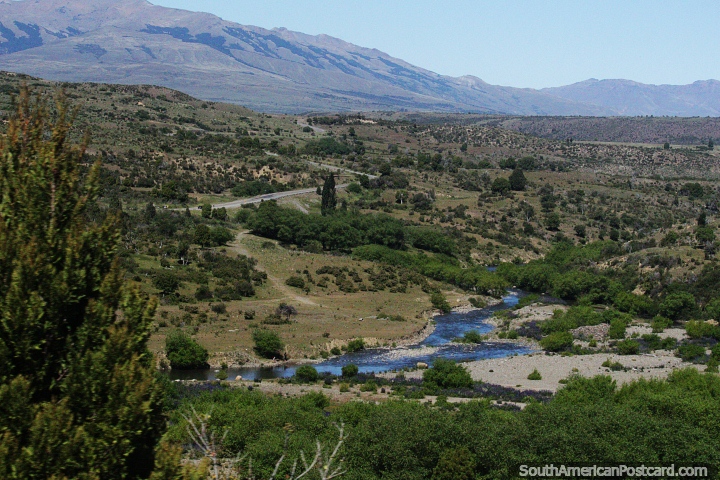 River and rugged green terrain in Esquel. (720x480px). Argentina, South America.