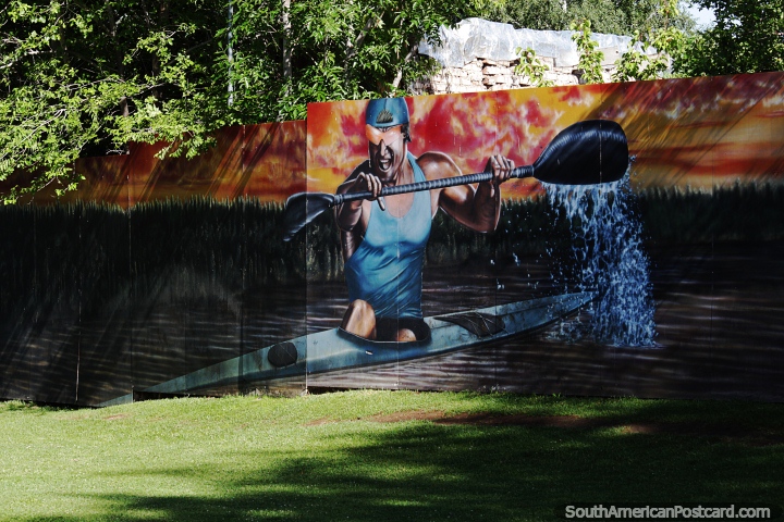 Mural of the most popular activity in Neuquen, river kayaking. (720x480px). Argentina, South America.