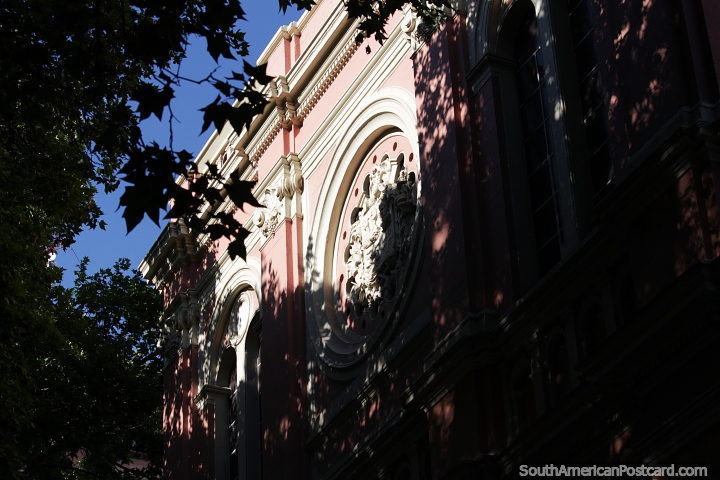 San Francisco Solano Convent (1687), historic pink facade and building in Mendoza. (720x480px). Argentina, South America.