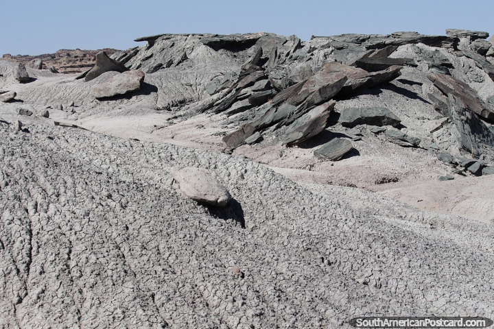Rock shingle created naturally over time and by the weather at Ischigualasto. (720x480px). Argentina, South America.