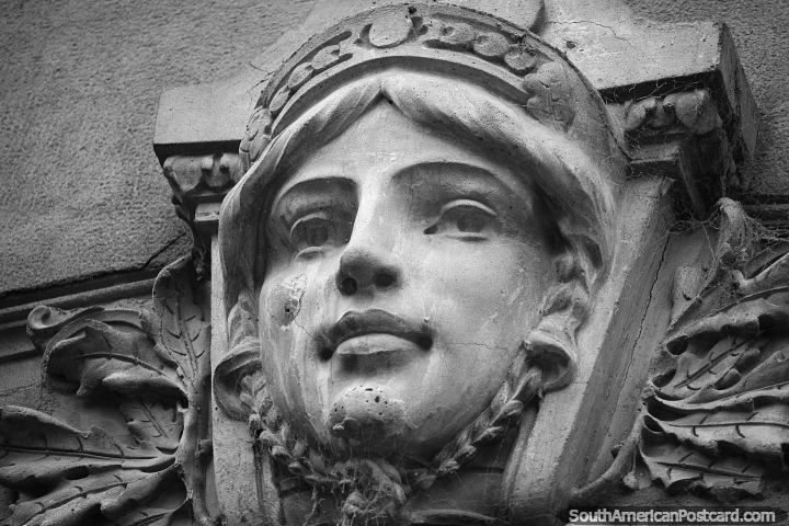 Face on the side of the government building in Tucuman, antique stonework (1912). (720x480px). Argentina, South America.