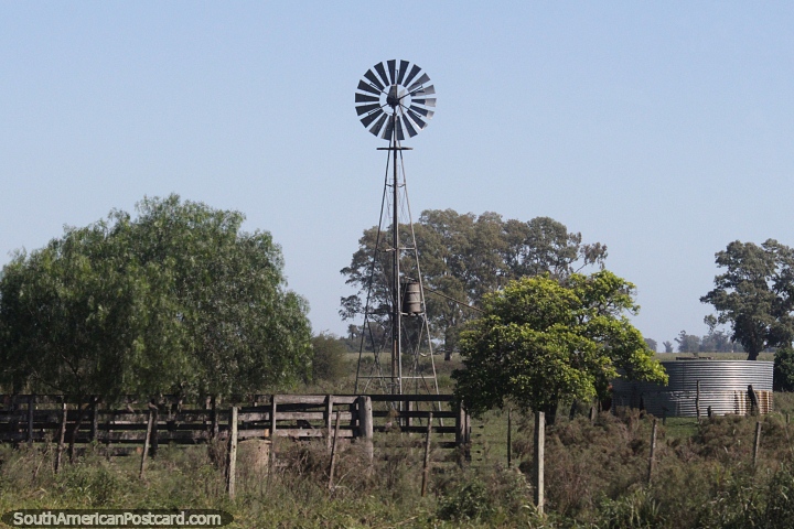 Moinho de vento e fazenda na zona rural ao redor de Concordia. (720x480px). Argentina, Amrica do Sul.